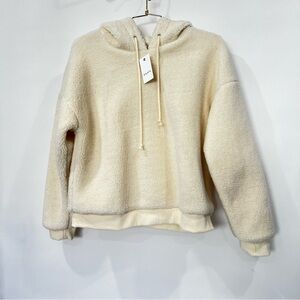 Elodie Sherpa Hooded Pullover Jacket Size Medium Fully Lined Cream Beige LS